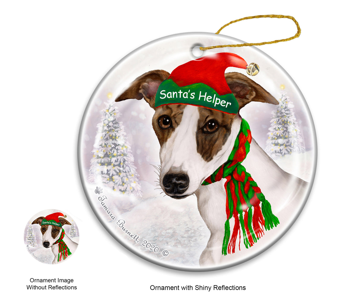 Whippet Dark Brindle and White Ornament