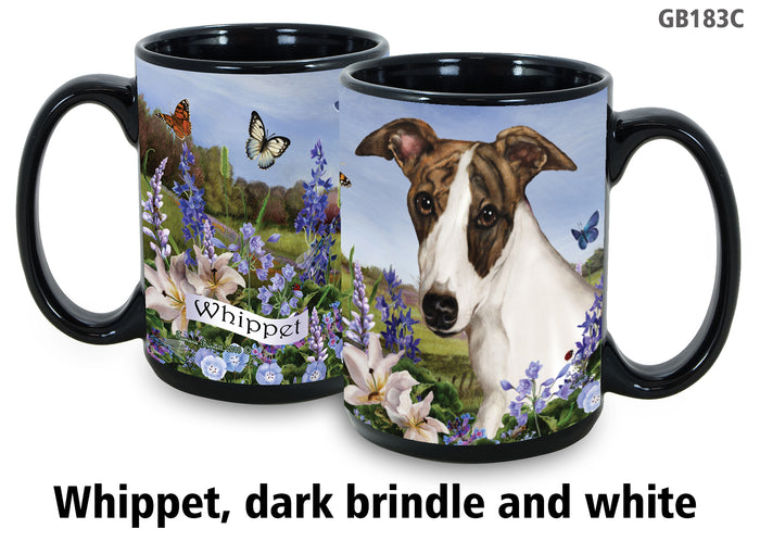 Whippet Dark Brindle & White - Garden Party Fun Mug 15 oz