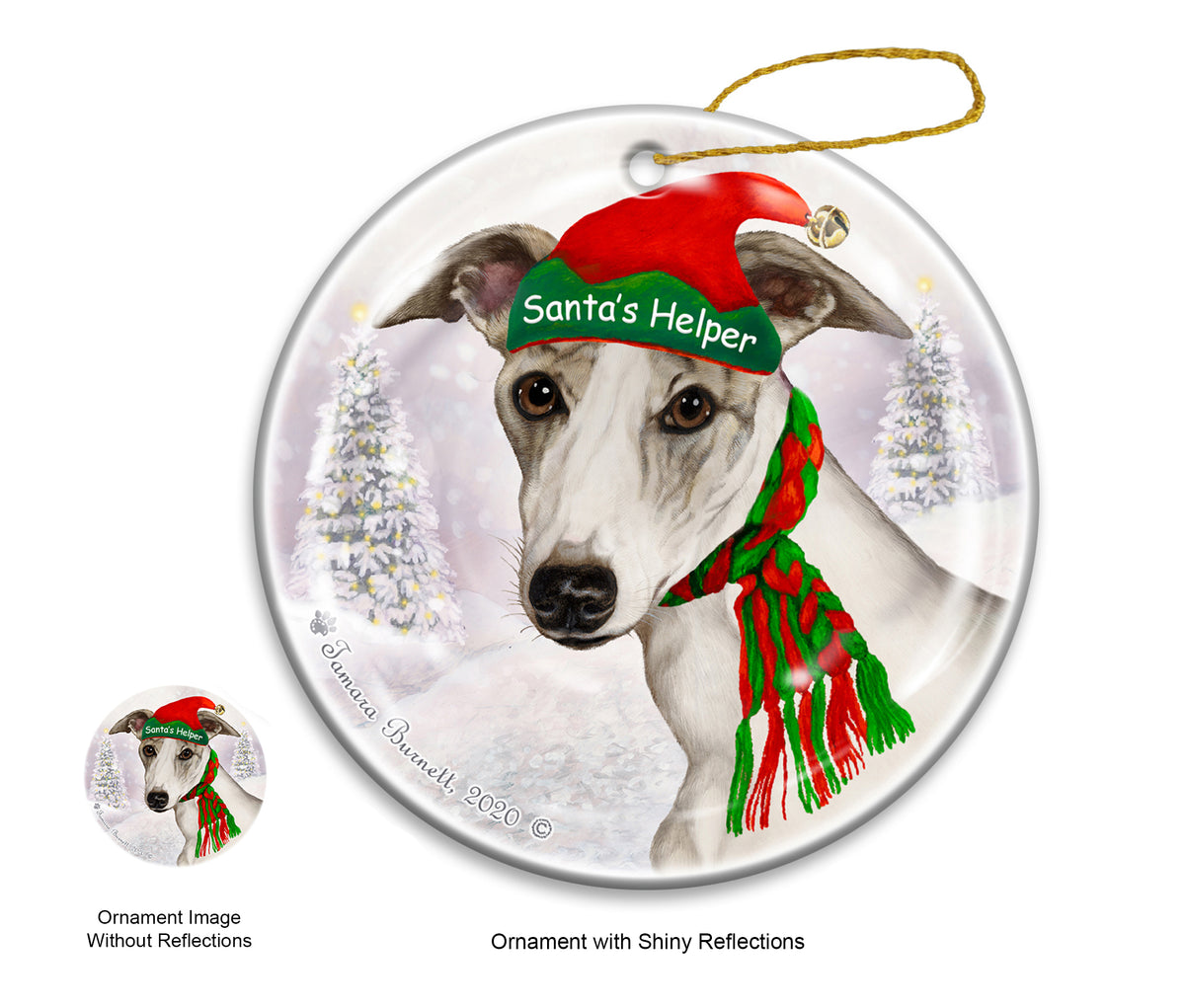 Whippet Fawn Brindle and White Ornament