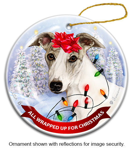 Whippet Fawn Brindle and White Ornament