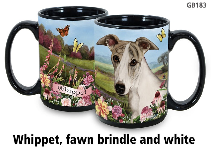 Whippet Fawn Brindle & White - Garden Party Fun Mug 15 oz