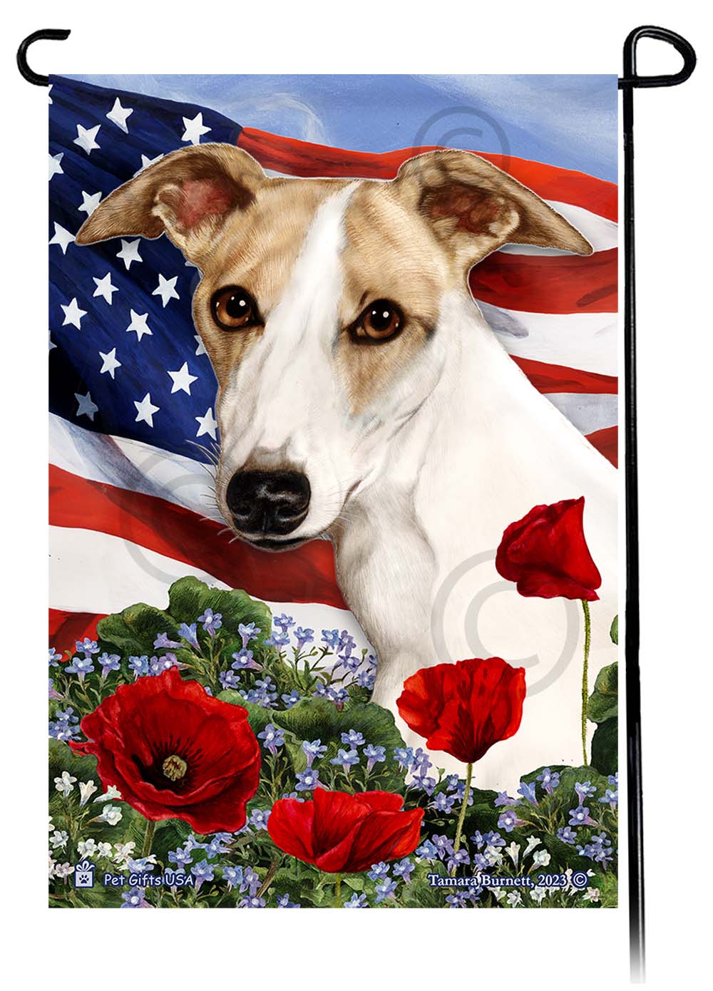 Whippet Patriotic Flowers - Garden Flag