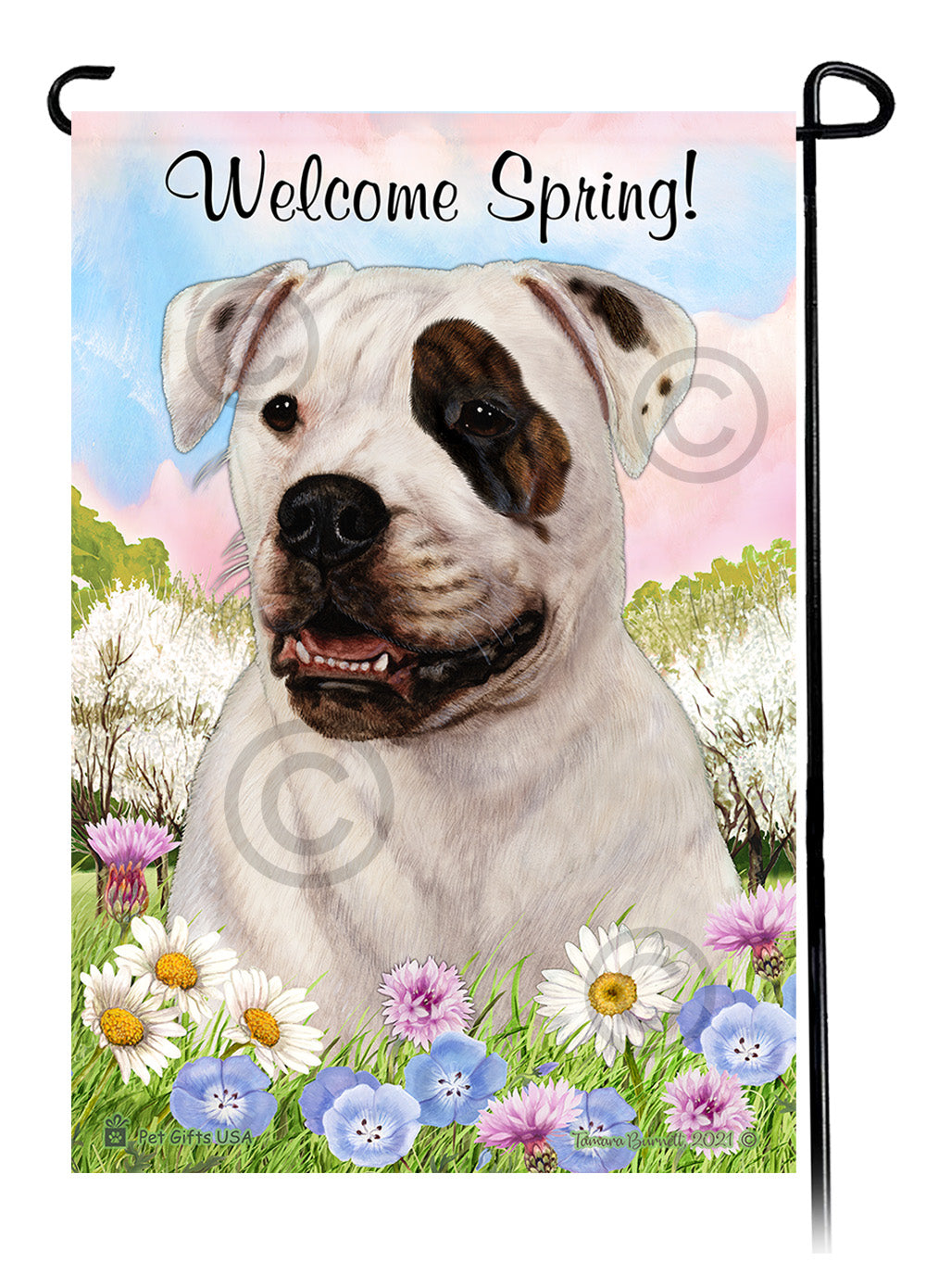 American Bulldog Welcome Spring Garden Flags