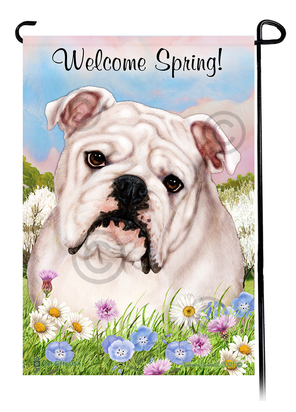 English Bulldog Welcome Spring - Garden Flag