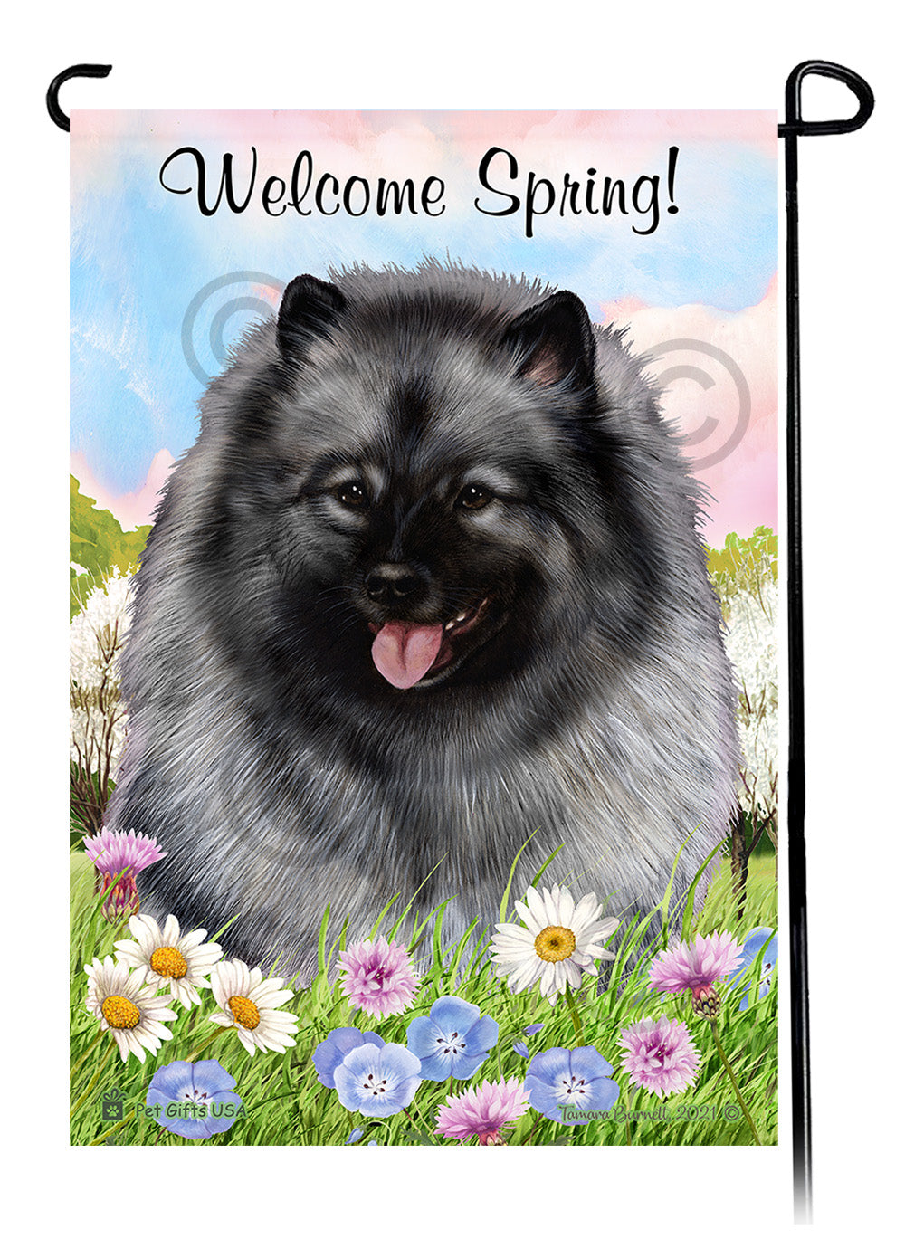 Keeshond Welcome Spring Garden Flags
