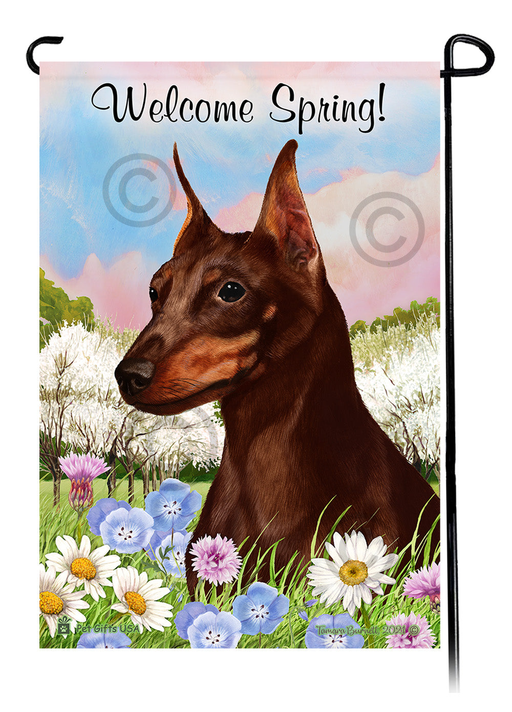 Miniature Pinscher Welcome Spring - Garden Flag