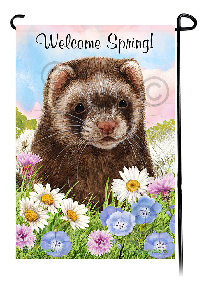 Chocolate Sable Ferret Welcome Spring Garden Flags