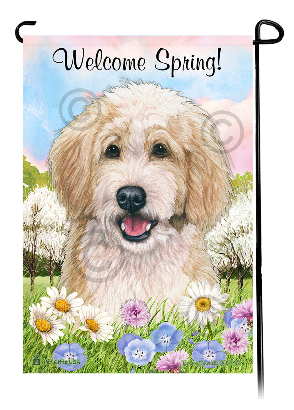Bernedoodle Welcome Spring - Garden Flag