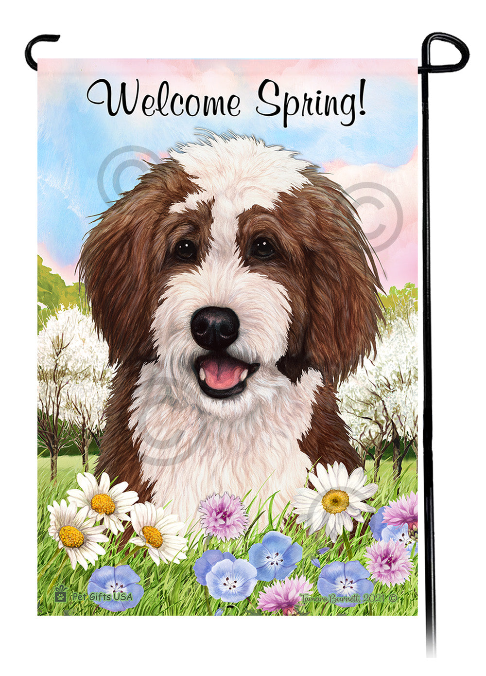 Bernedoodle Welcome Spring - Garden Flag