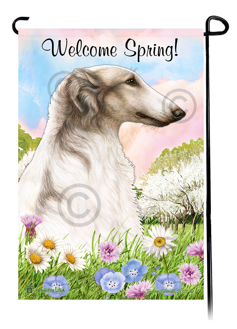 Borzoi Welcome Spring - Garden Flag