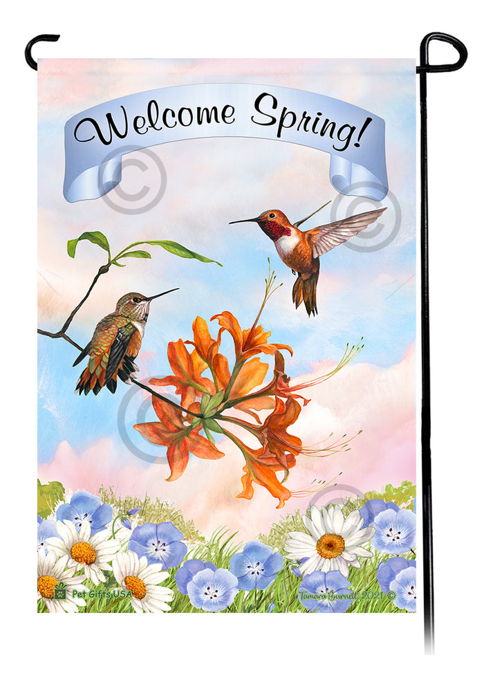 Rufous Hummingbird Welcome Spring Garden Flags
