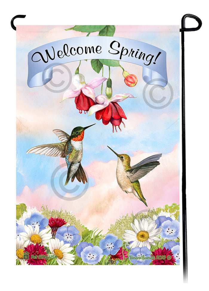 Ruby Throated Hummingbird Welcome Spring Garden Flags