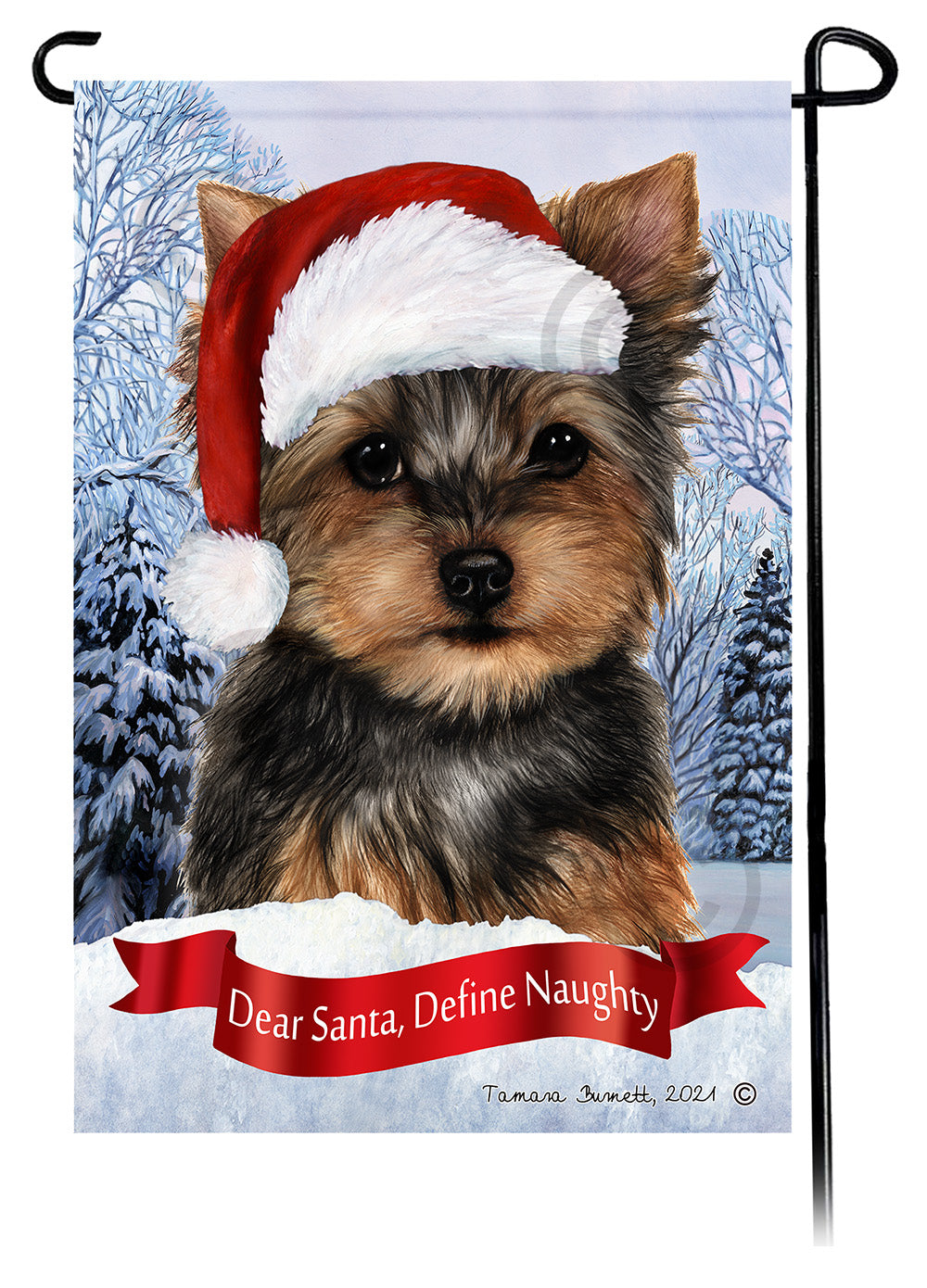Yorkshire Terrier Dear Santa Define Naughty Garden Flags