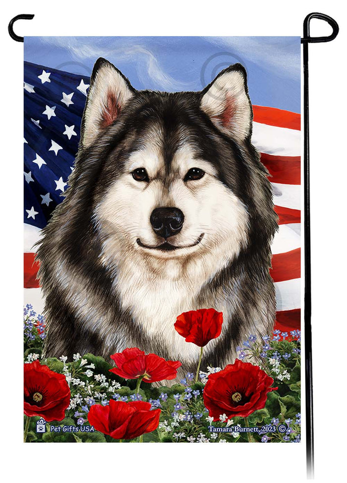 Alaskan Malamute Patriotic Flowers Garden Flags