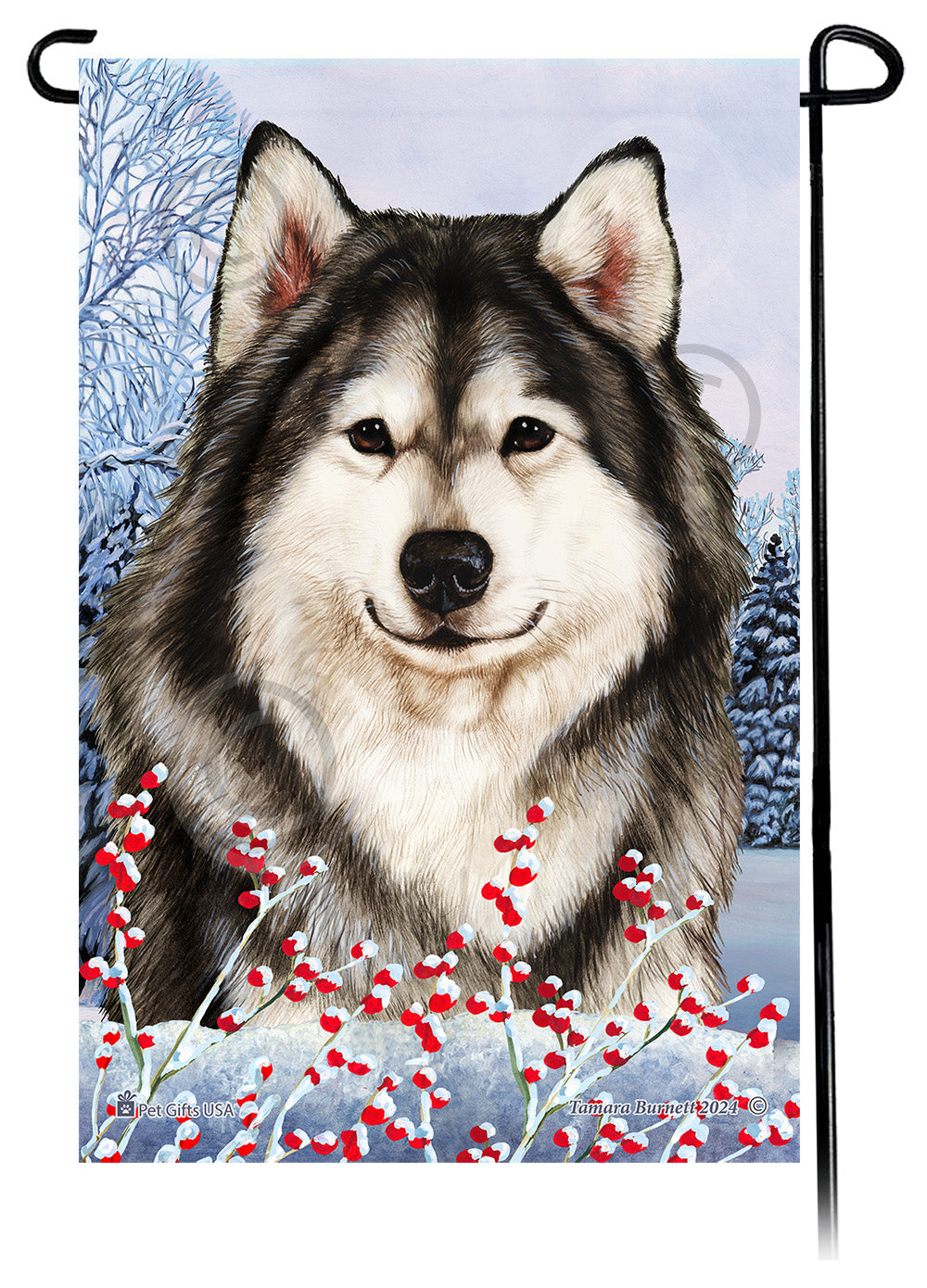 Alaskan Malamute Winterberries Garden Flags