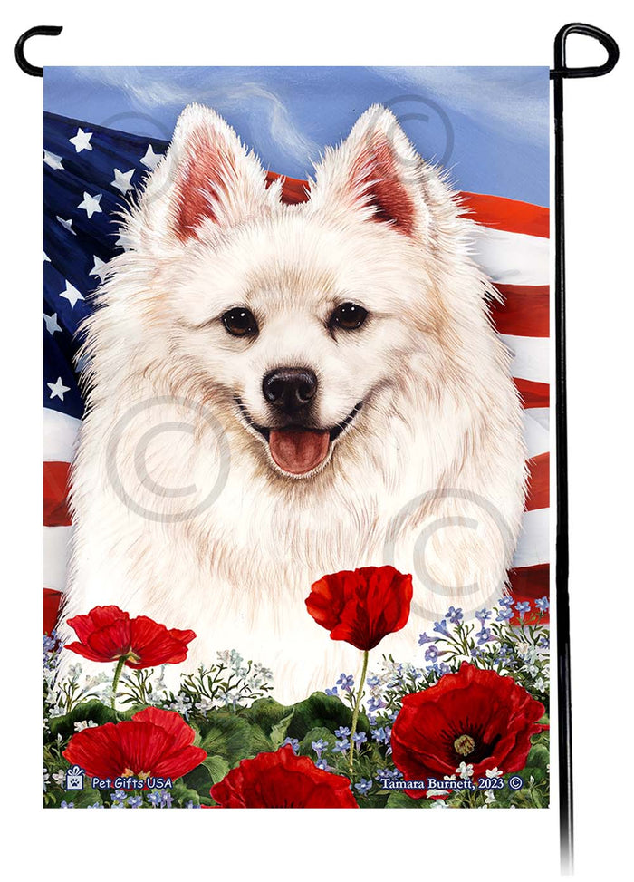American Eskimo Patriotic Flowers Garden Flags