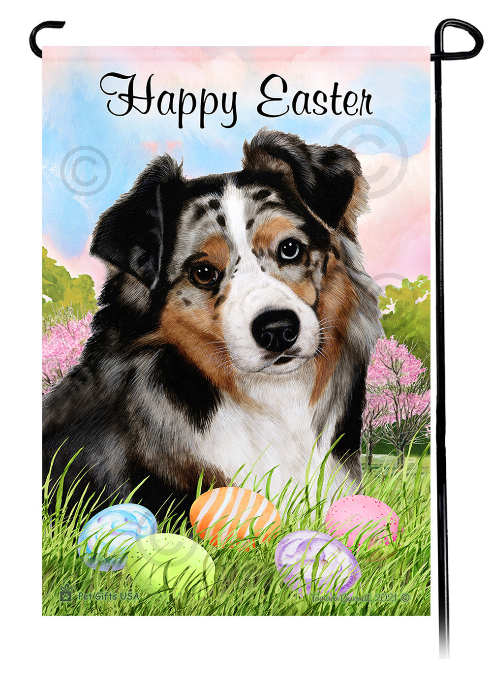 Australian Shepherd Happy Easter Garden Flags