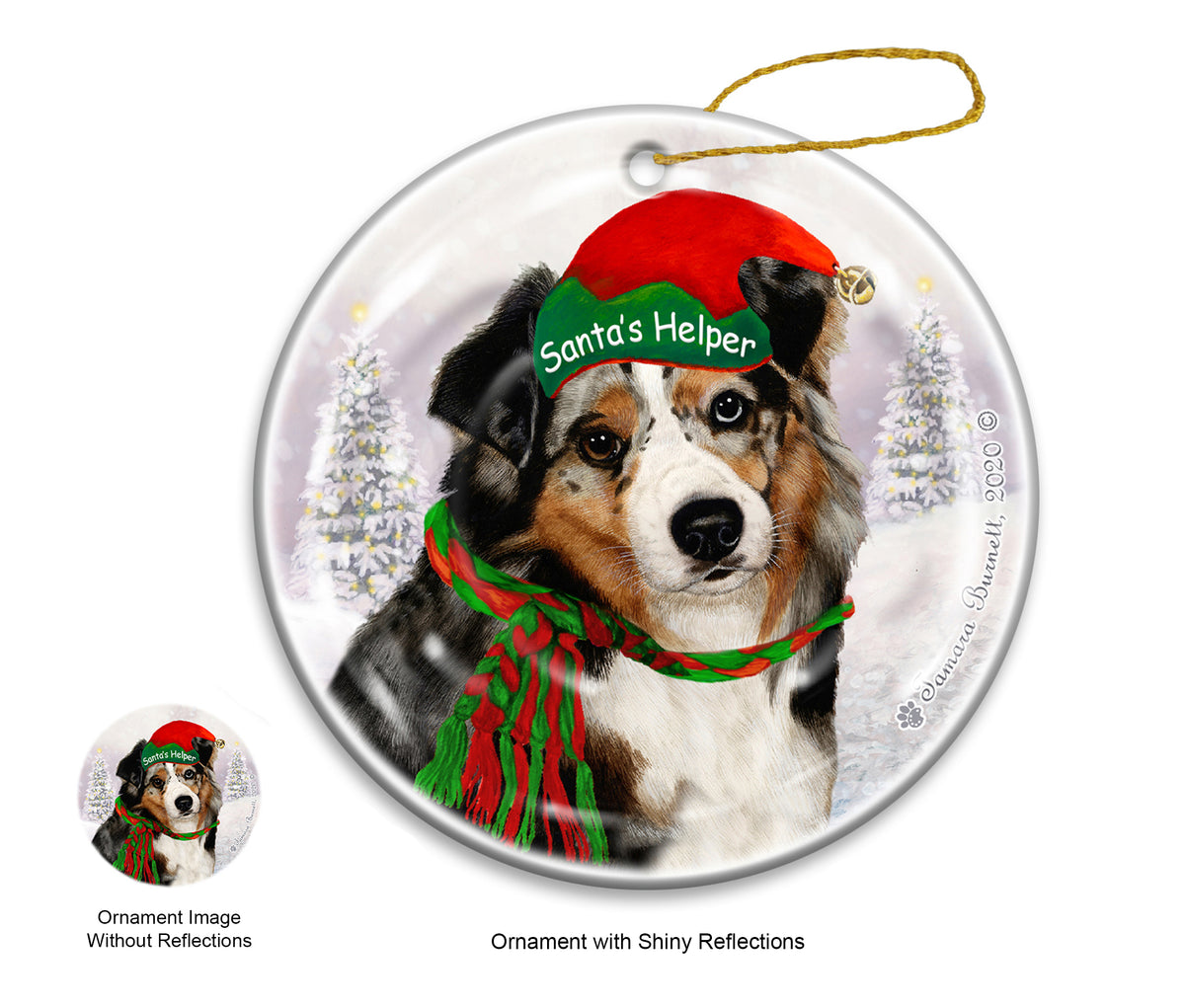Australian Shepherd - Color - Santa's Helper Ornament