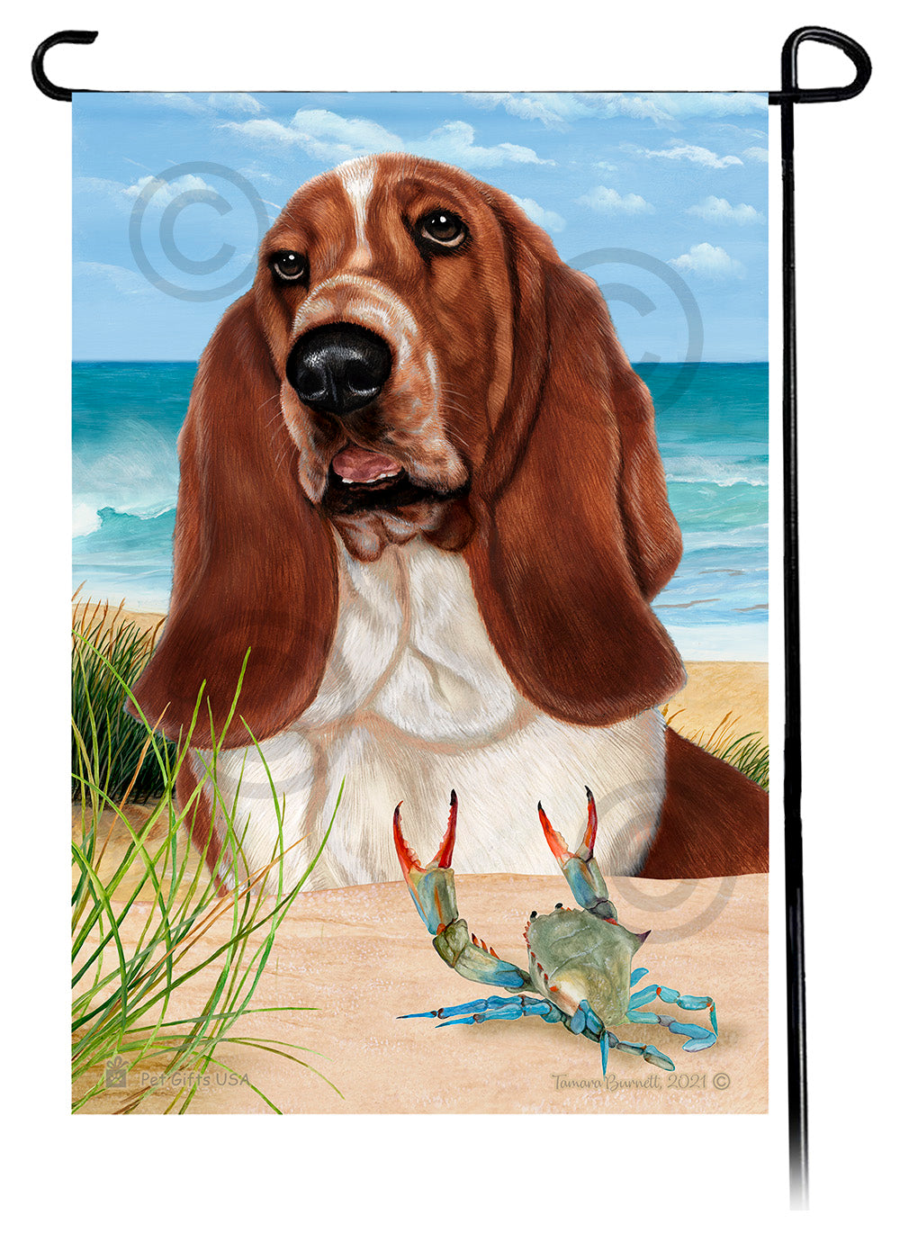 Basset Hound Summer Flowers Garden Flag