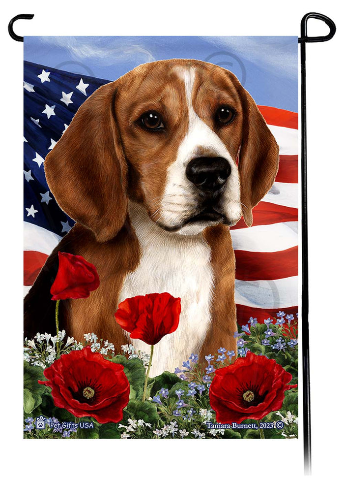 Beagle Patriotic Flowers Garden Flags