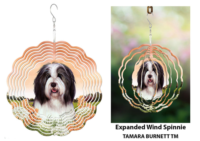Bearded Collie Black and White Wind Spinner