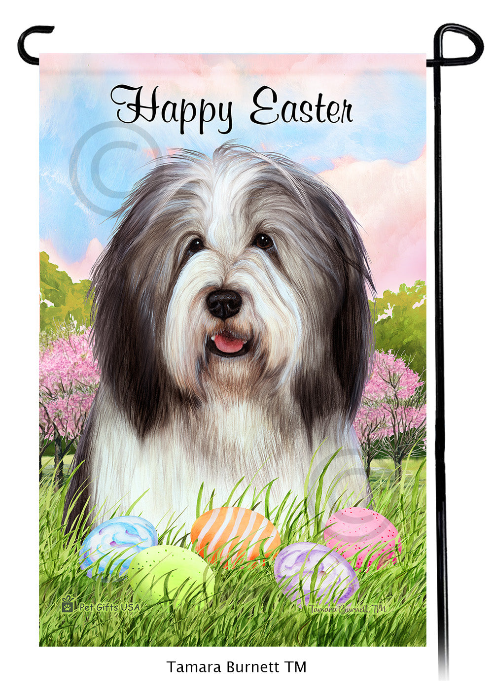 Bearded Collie Happy Easter - Garden Flag