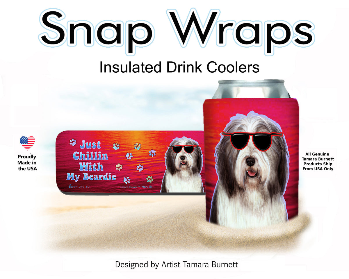 Bearded Collie Grey and White Snap Wrap Cozy