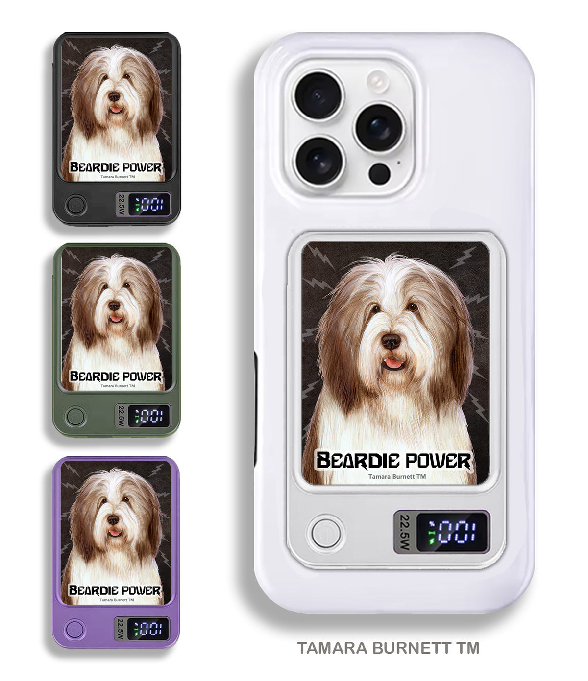 Bearded Collie Dark Liver and White Phone Bank Wireless Charger