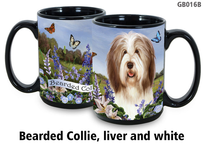 Bearded Collie Dark Liver & White - Garden Party Fun Mug 15 oz