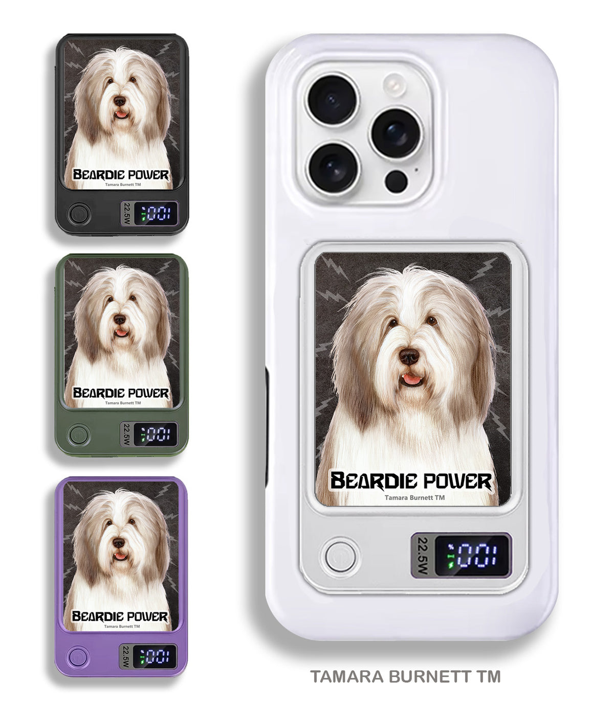 Bearded Collie Light Liver and White Phone Bank Wireless Charger
