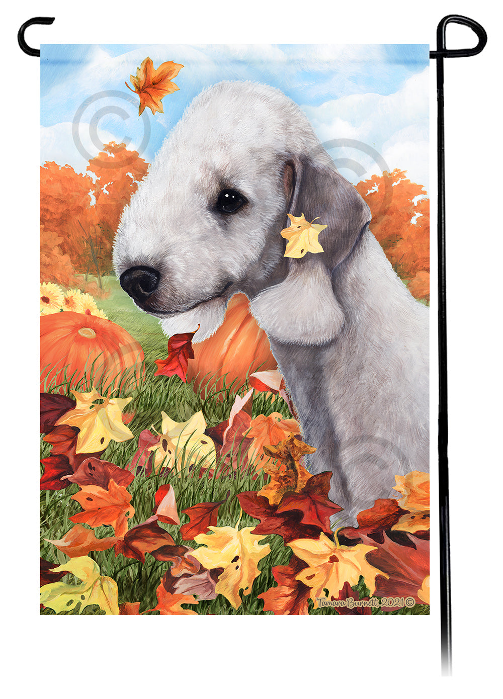 Bedlington Terrier Falling Leaves Garden Flags