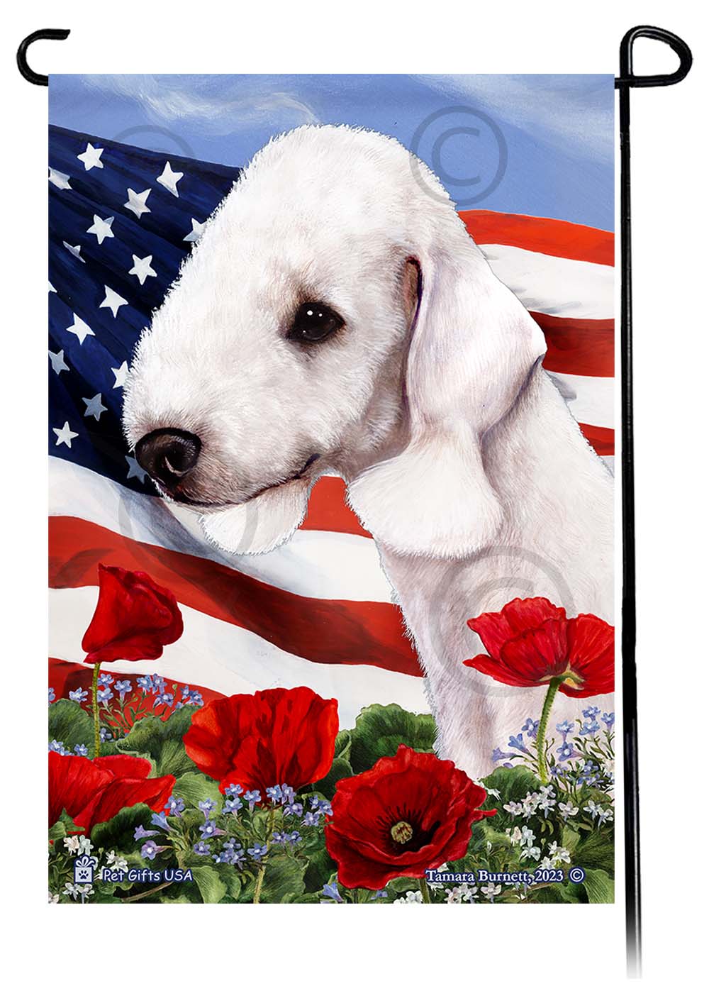 Bedlington Terrier Patriotic Flowers - Garden Flag