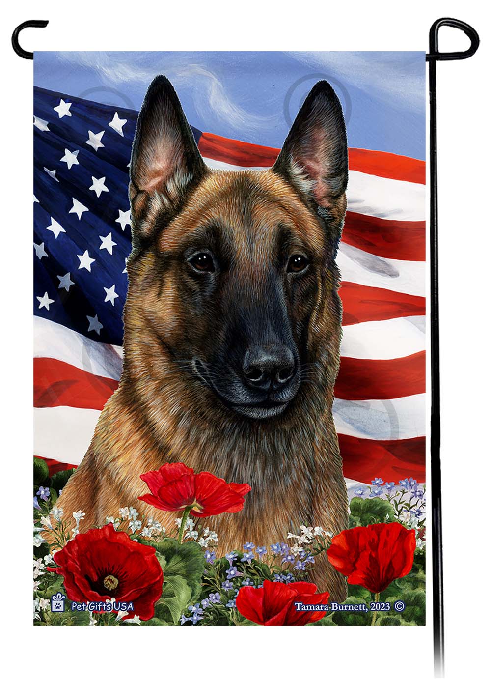Belgian Malinois Patriotic Flowers - Garden Flag