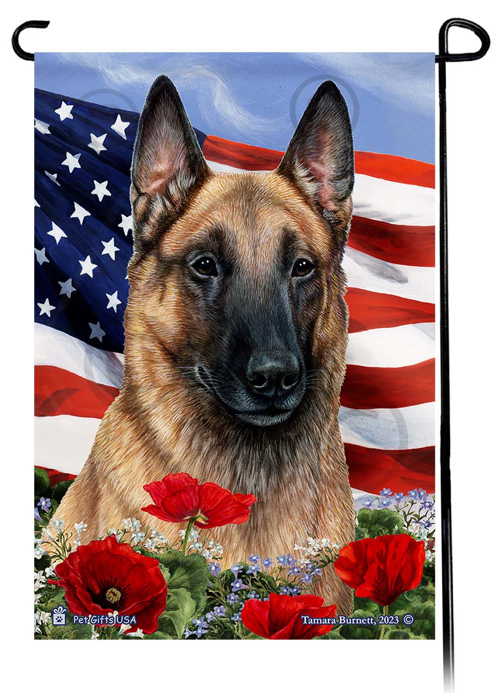 Belgian Malinois Patriotic Flowers - Garden Flag