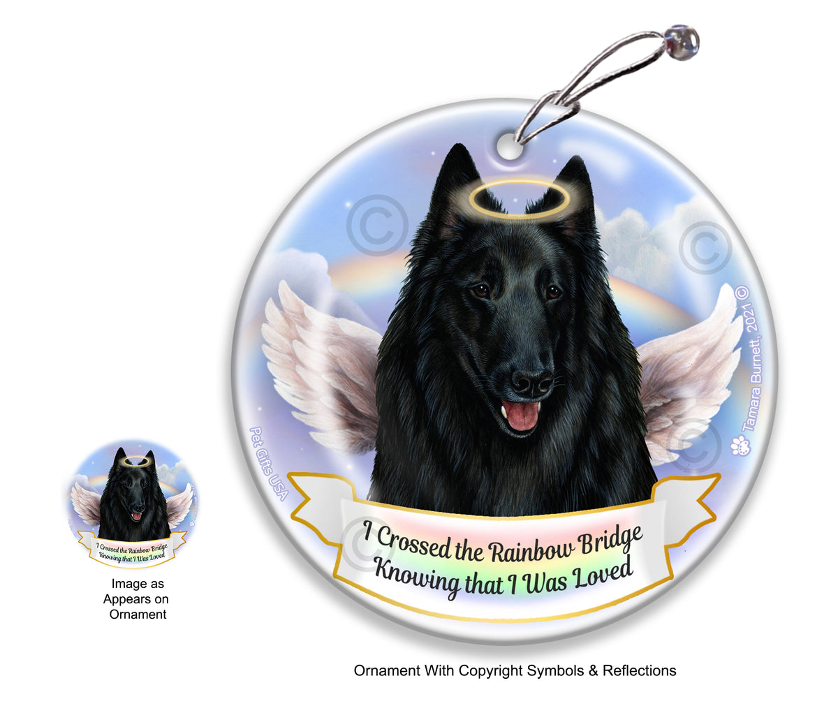 Belgian Shepherd Style Rainbow Bridge Memorial Ornament