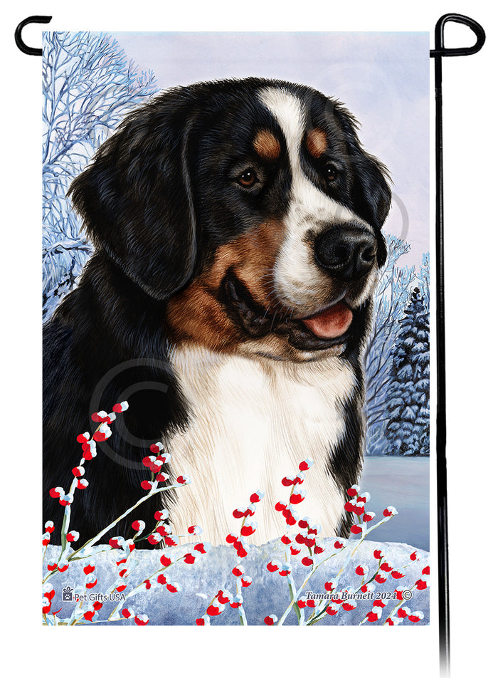 Bernese Mountain Dog Winterberries Garden Flags