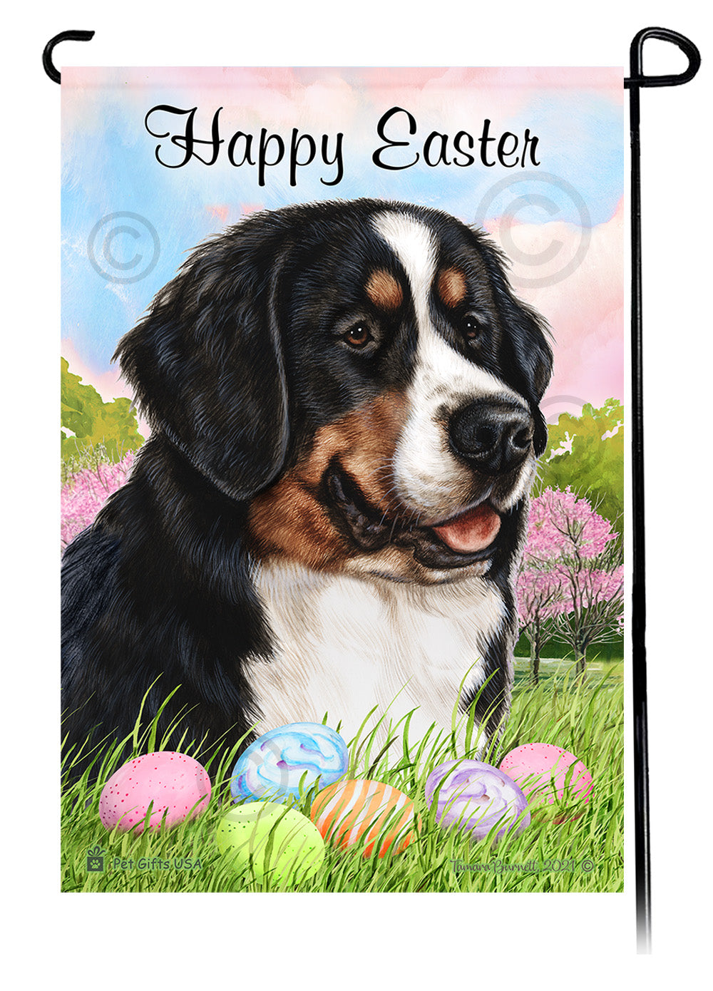 Bernese Mountain Dog Happy Easter Garden Flags