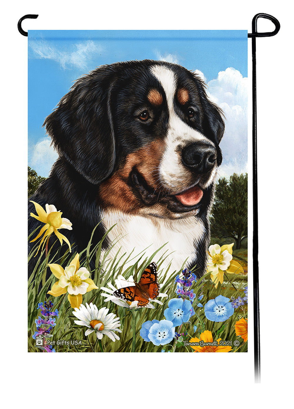 Bernese Mountain Dog Summer Flowers Garden Flags