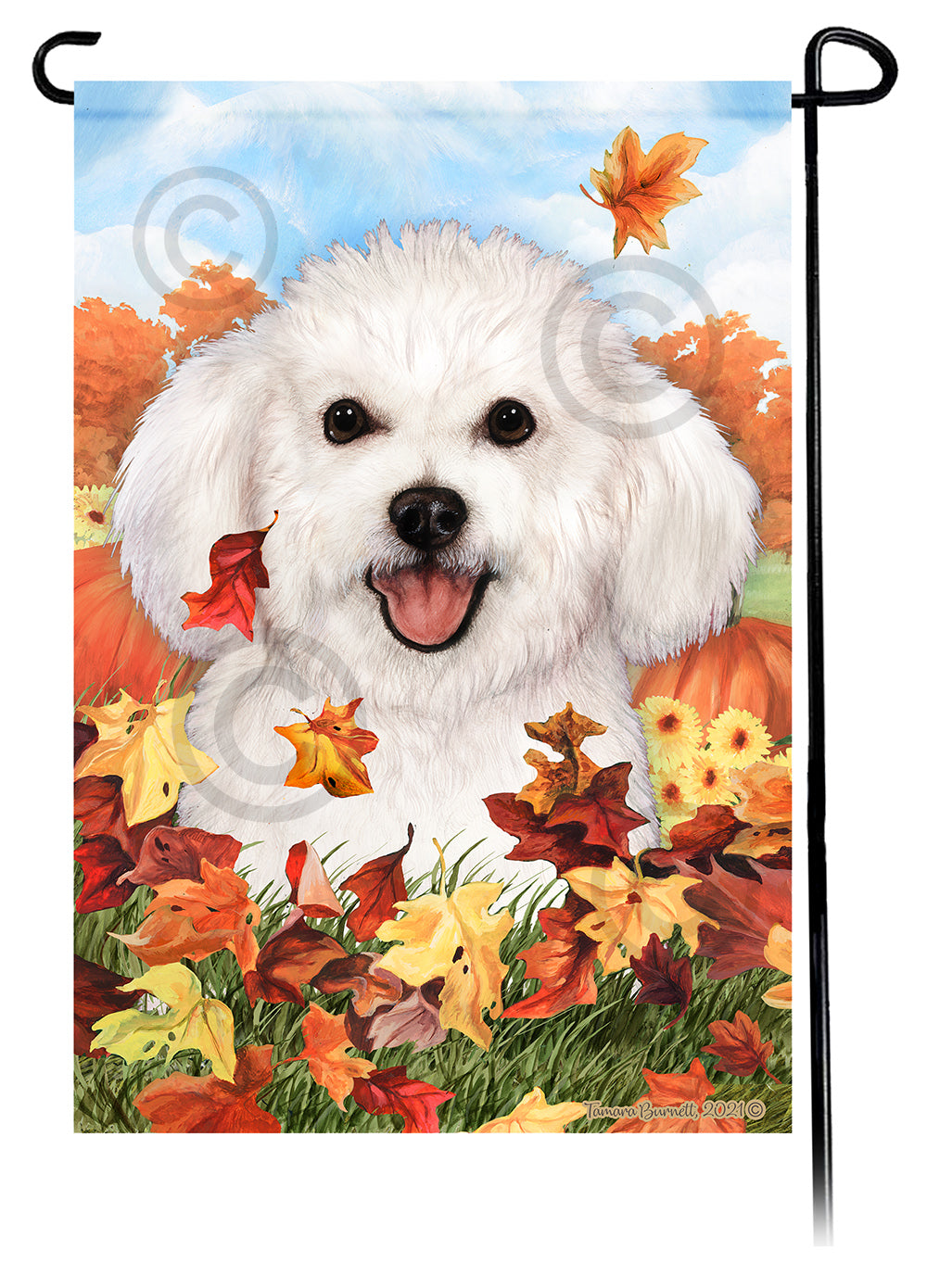 Bichon Frise Falling Leaves Garden Flags