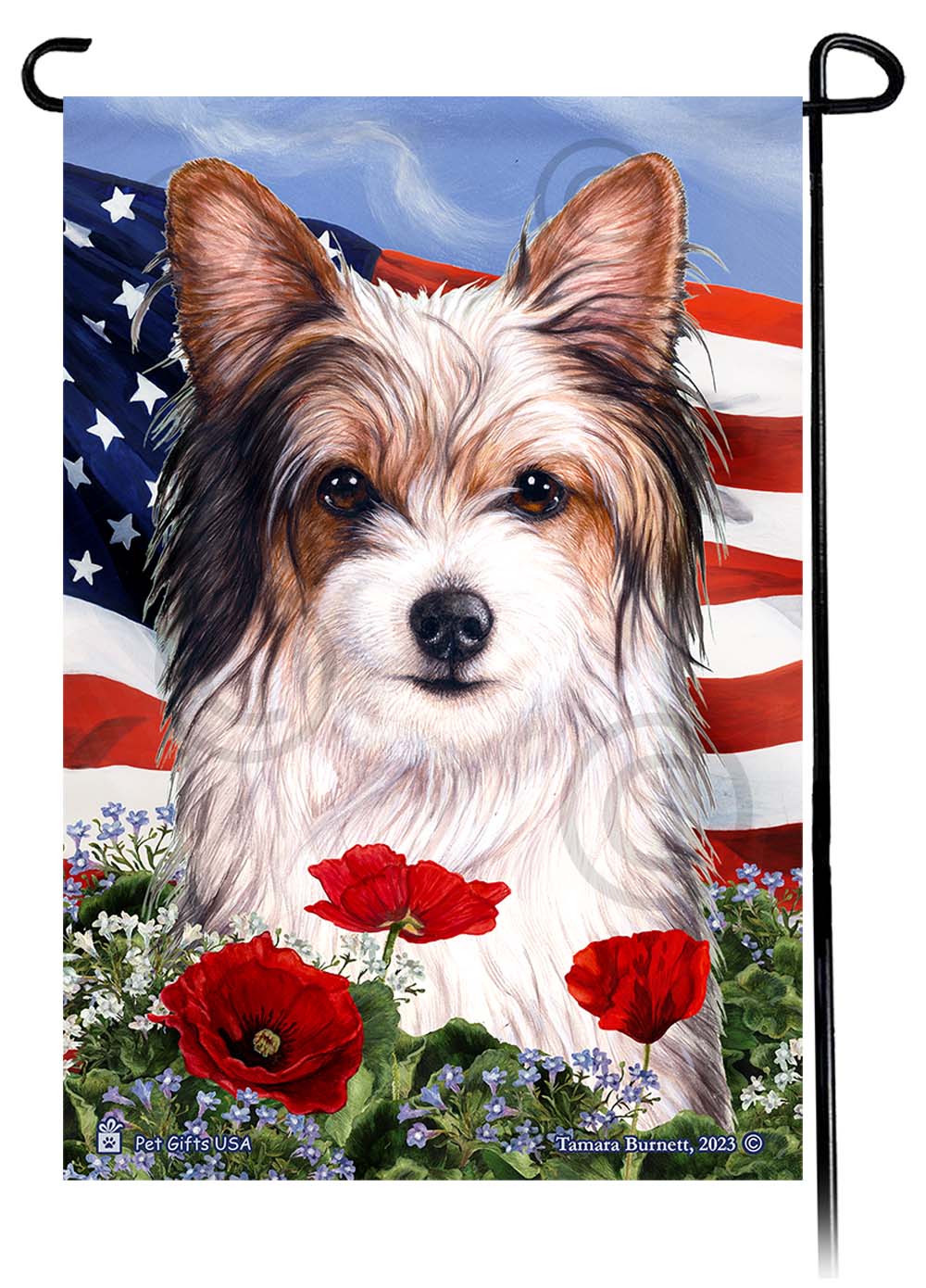 Biewer Terrier Patriotic Flowers Garden Flags