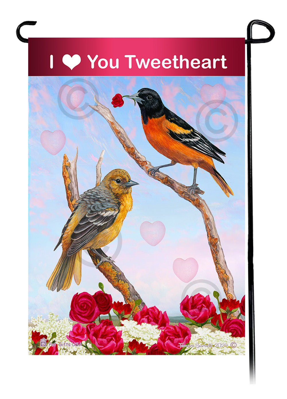 Baltimore Oriole Valentine Sweetheart Garden Flags