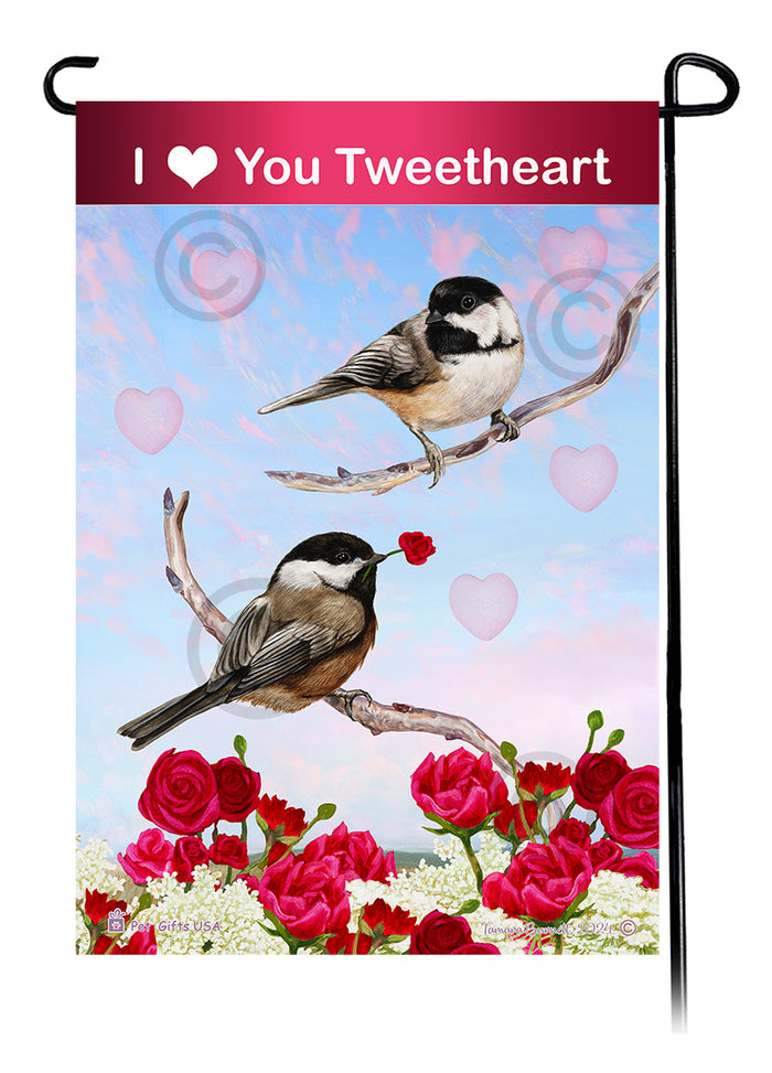 Black Capped Chickadee Valentine Sweetheart Garden Flags