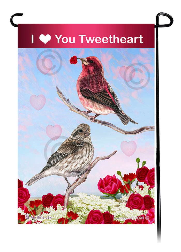 Purple Finch Valentine Sweetheart Garden Flags