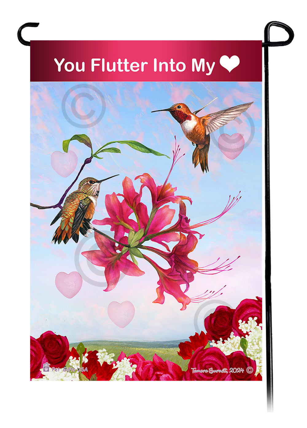 Rufous Hummingbird Valentine Sweetheart Garden Flags