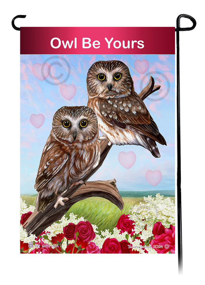 Saw Whet Owl Valentine Sweetheart Garden Flags