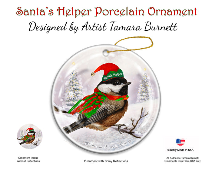 Black Capped Chickadee - Santa's Helper Ornament