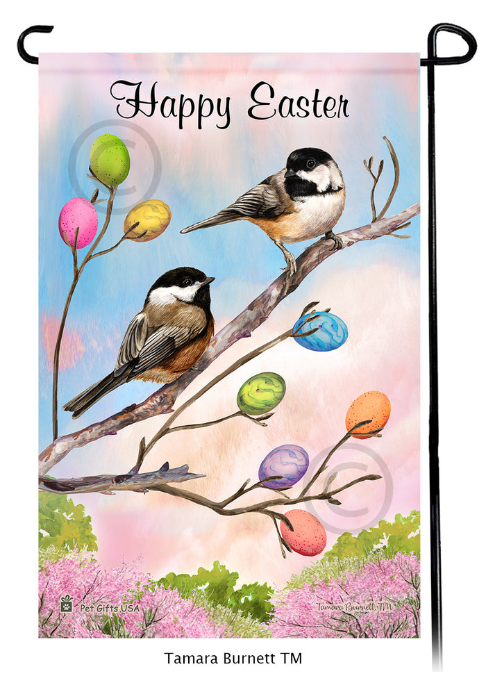 Black Capped Chickadee Happy Easter Garden Flags