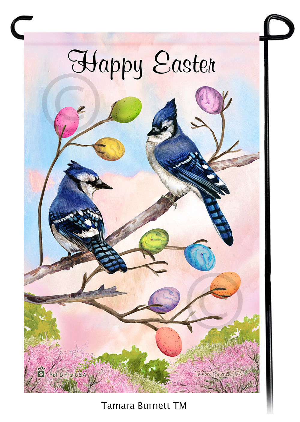 Eastern Blue Jay Happy Easter Garden Flags