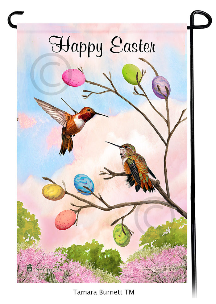 Rufous Hummingbird Happy Easter Garden Flags