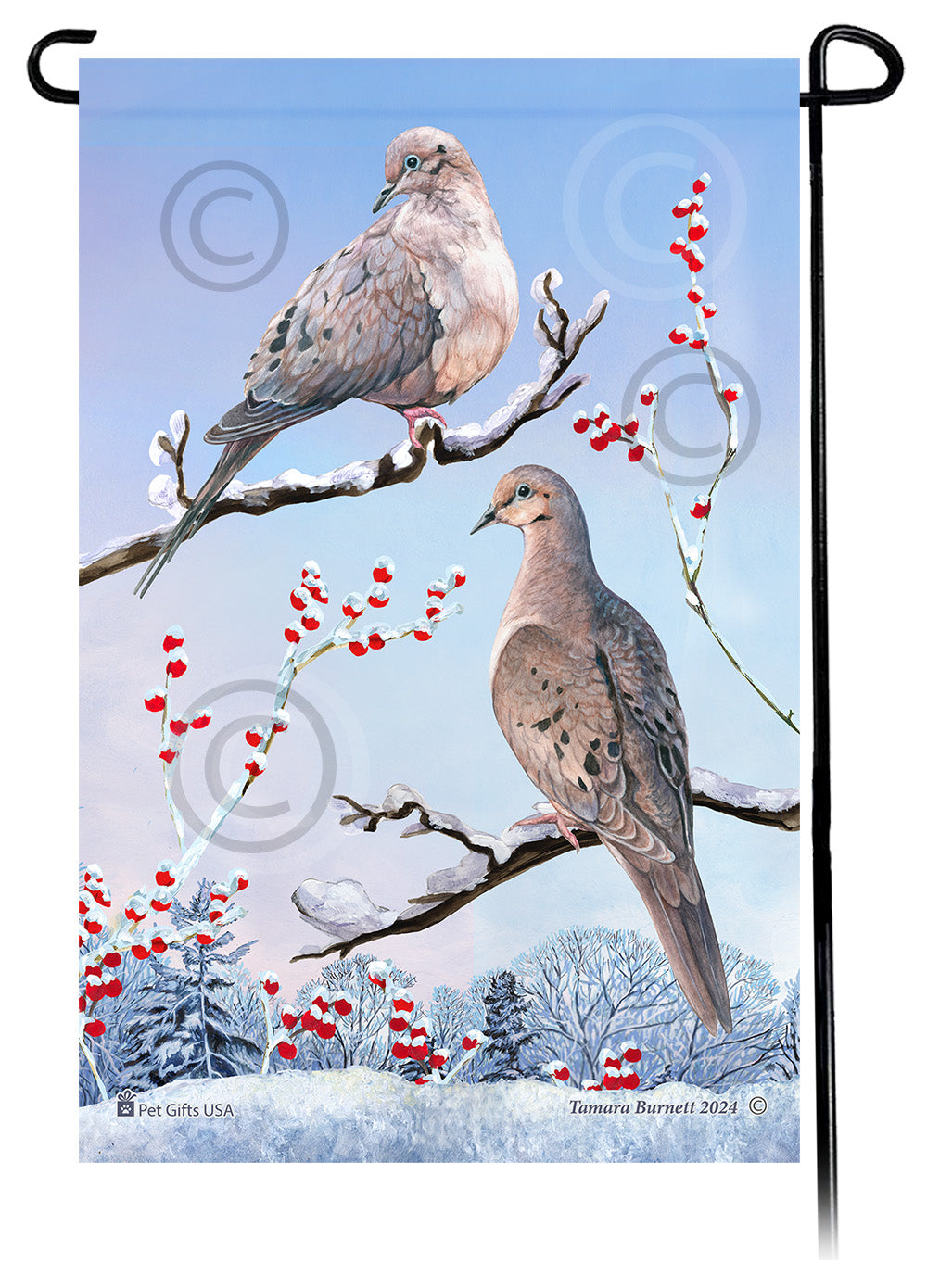 Mourning Doves Winterberries Garden Flags